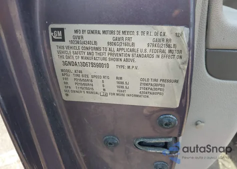 2007 Chevrolet Hhr Ls z USA, uszkodzony, nr VIN 3GNDA13D67S590010